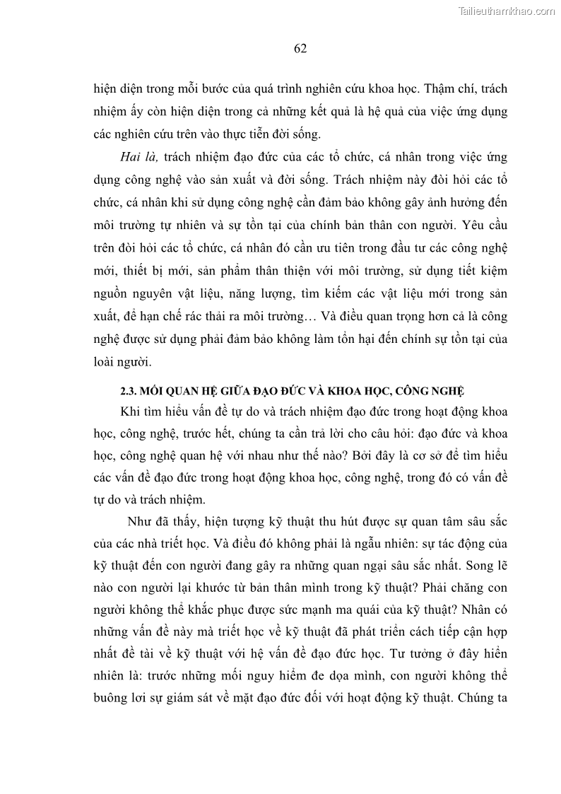 Luận án tiến sĩ Vấn đề tự do và trách nhiệm đạo đức trong hoạt động khoa học, công nghệ và bài học đối với Việt Nam hiện nay - 6 Trang 67