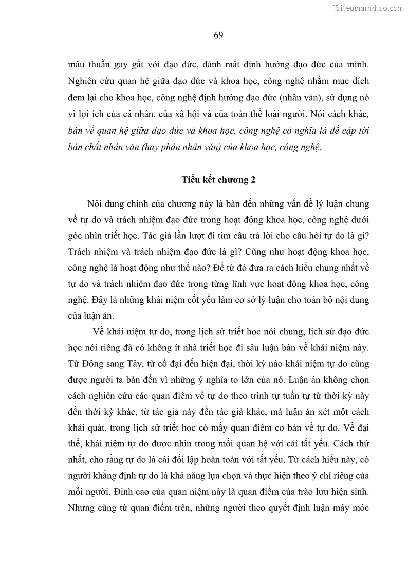 Luận án tiến sĩ Vấn đề tự do và trách nhiệm đạo đức trong hoạt động khoa học, công nghệ và bài học đối với Việt Nam hiện nay - 7 Trang 74