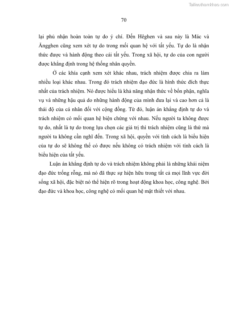 Luận án tiến sĩ Vấn đề tự do và trách nhiệm đạo đức trong hoạt động khoa học, công nghệ và bài học đối với Việt Nam hiện nay - 7 Trang 75