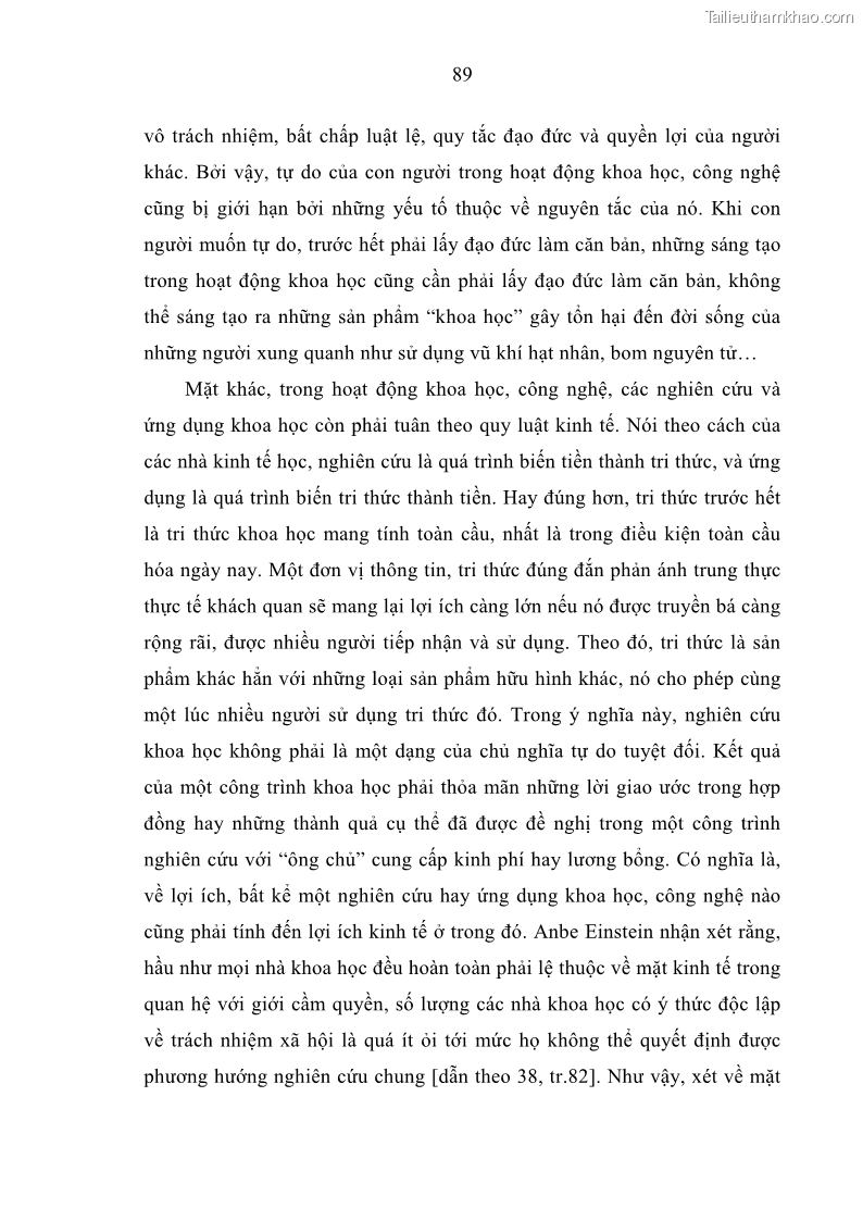Luận án tiến sĩ Vấn đề tự do và trách nhiệm đạo đức trong hoạt động khoa học, công nghệ và bài học đối với Việt Nam hiện nay - 8 Trang 94