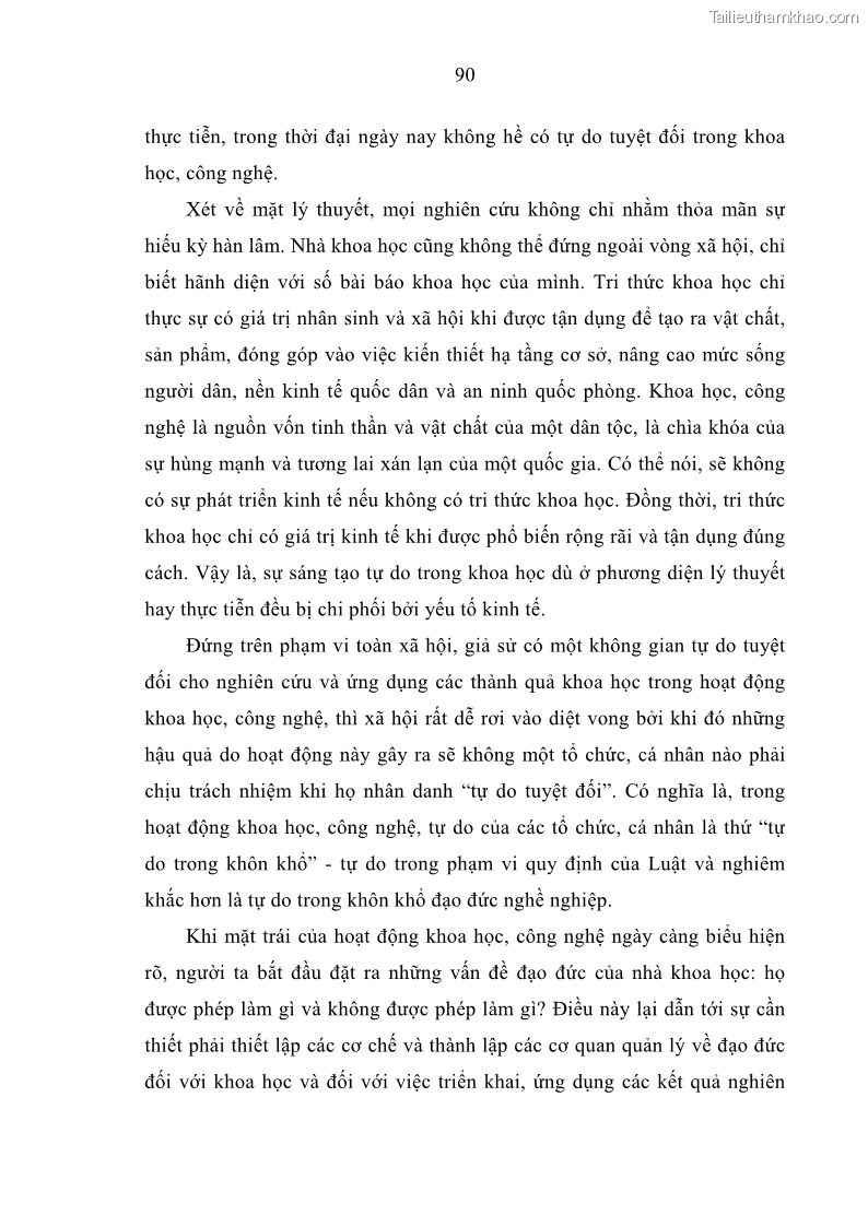 Luận án tiến sĩ Vấn đề tự do và trách nhiệm đạo đức trong hoạt động khoa học, công nghệ và bài học đối với Việt Nam hiện nay - 8 Trang 95
