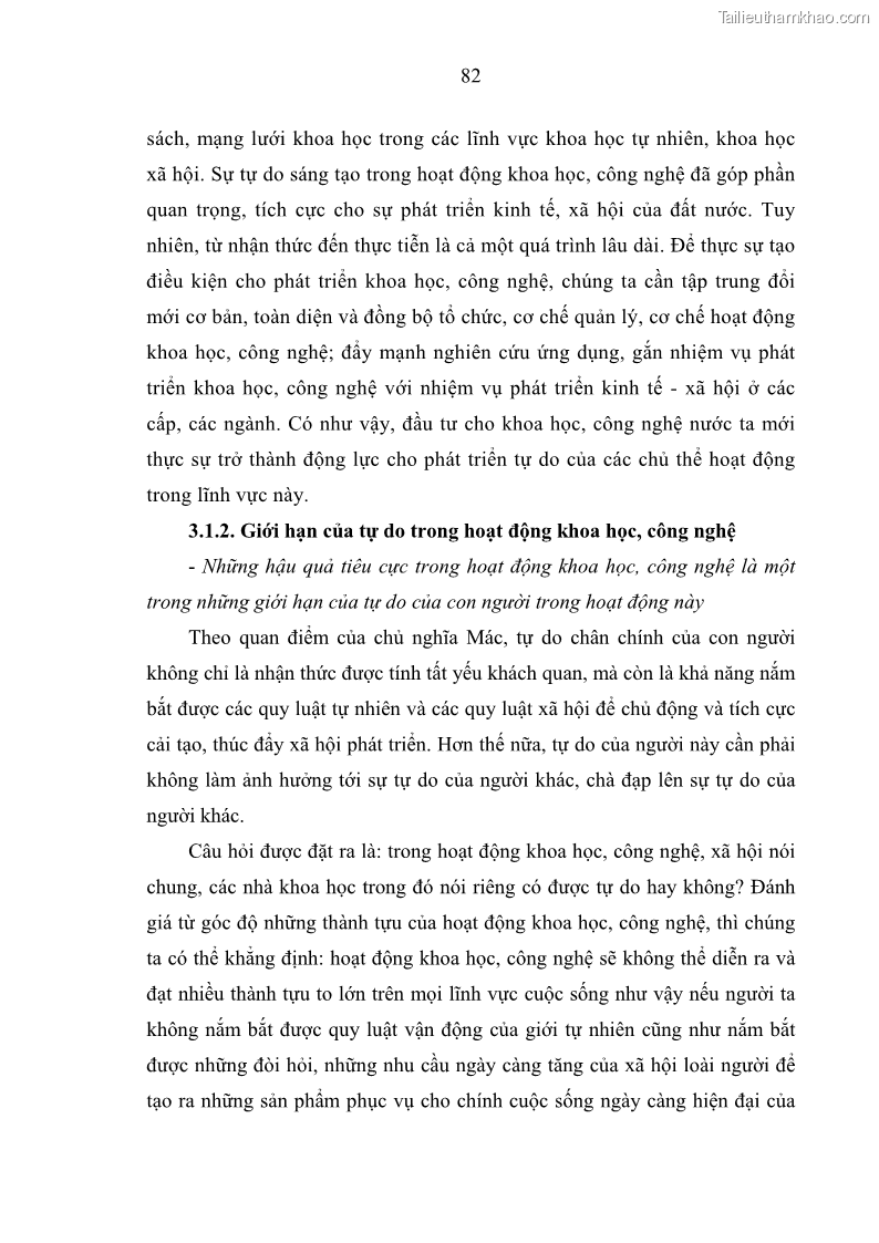 Luận án tiến sĩ Vấn đề tự do và trách nhiệm đạo đức trong hoạt động khoa học, công nghệ và bài học đối với Việt Nam hiện nay - 8 Trang 87