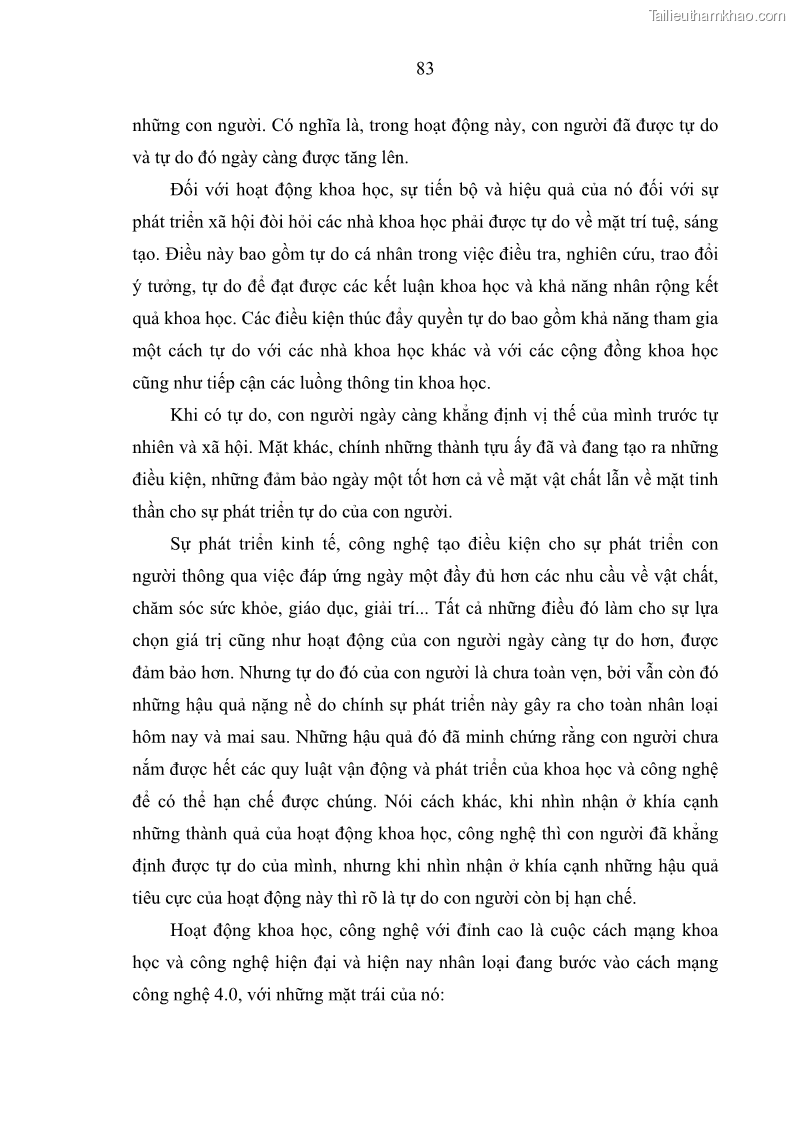 Luận án tiến sĩ Vấn đề tự do và trách nhiệm đạo đức trong hoạt động khoa học, công nghệ và bài học đối với Việt Nam hiện nay - 8 Trang 88