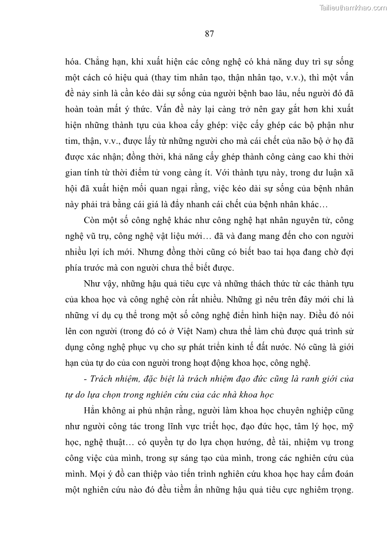 Luận án tiến sĩ Vấn đề tự do và trách nhiệm đạo đức trong hoạt động khoa học, công nghệ và bài học đối với Việt Nam hiện nay - 8 Trang 92
