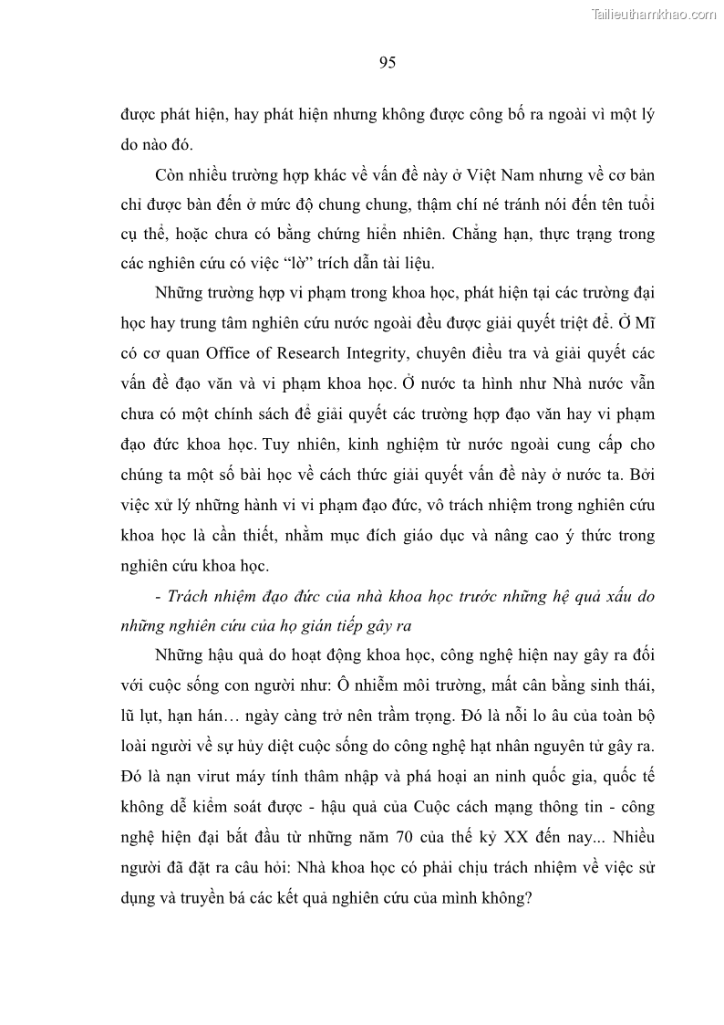Luận án tiến sĩ Vấn đề tự do và trách nhiệm đạo đức trong hoạt động khoa học, công nghệ và bài học đối với Việt Nam hiện nay - 9 Trang 100