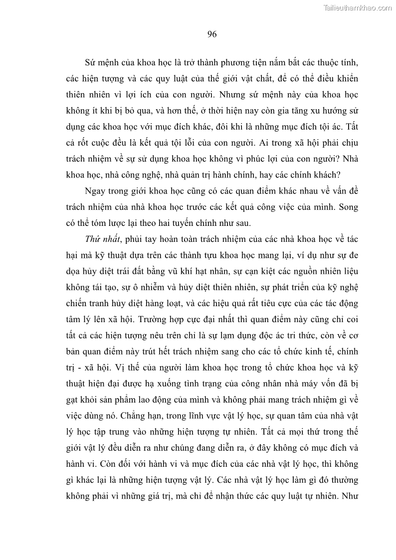 Luận án tiến sĩ Vấn đề tự do và trách nhiệm đạo đức trong hoạt động khoa học, công nghệ và bài học đối với Việt Nam hiện nay - 9 Trang 101