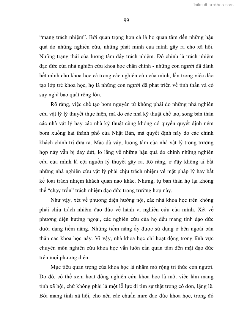 Luận án tiến sĩ Vấn đề tự do và trách nhiệm đạo đức trong hoạt động khoa học, công nghệ và bài học đối với Việt Nam hiện nay - 9 Trang 104