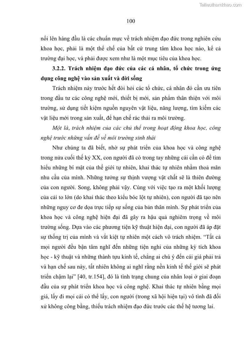 Luận án tiến sĩ Vấn đề tự do và trách nhiệm đạo đức trong hoạt động khoa học, công nghệ và bài học đối với Việt Nam hiện nay - 9 Trang 105