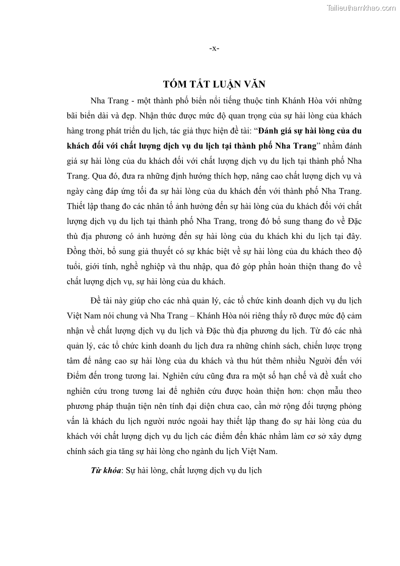 Luận văn thạc sĩ Đánh giá sự hài lòng của du khách đối với chất lượng dịch vụ du lịch tại thành phố Nha Trang - 1 Trang 11