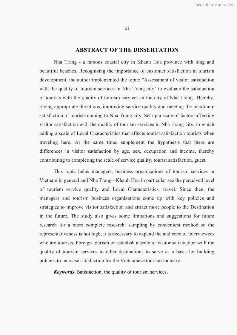Luận văn thạc sĩ Đánh giá sự hài lòng của du khách đối với chất lượng dịch vụ du lịch tại thành phố Nha Trang - 1 Trang 12