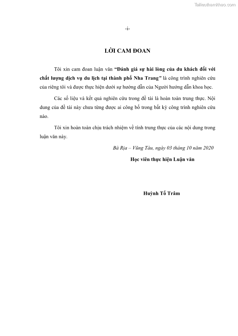 Luận văn thạc sĩ Đánh giá sự hài lòng của du khách đối với chất lượng dịch vụ du lịch tại thành phố Nha Trang - 1 Trang 2