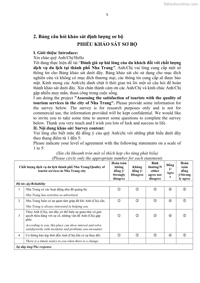 Luận văn thạc sĩ Đánh giá sự hài lòng của du khách đối với chất lượng dịch vụ du lịch tại thành phố Nha Trang - 10 Trang 118