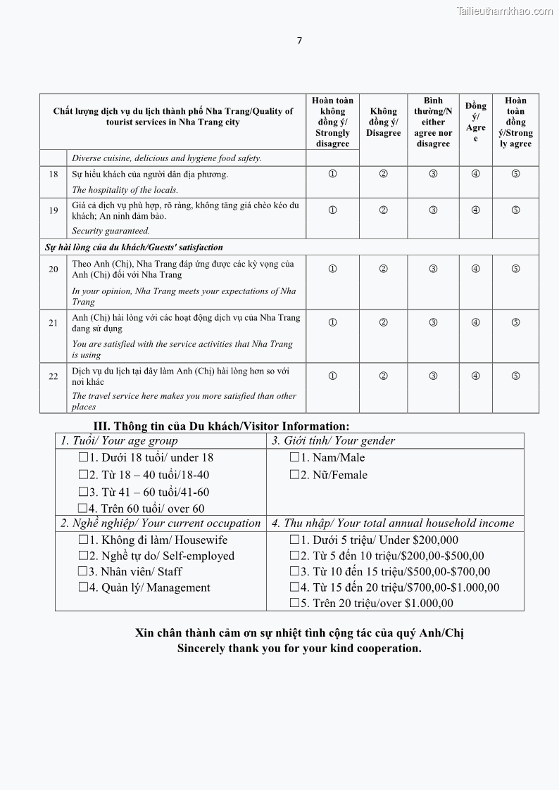 Luận văn thạc sĩ Đánh giá sự hài lòng của du khách đối với chất lượng dịch vụ du lịch tại thành phố Nha Trang - 10 Trang 120