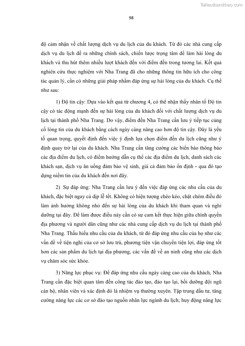Luận văn thạc sĩ Đánh giá sự hài lòng của du khách đối với chất lượng dịch vụ du lịch tại thành phố Nha Trang - 10 Trang 110