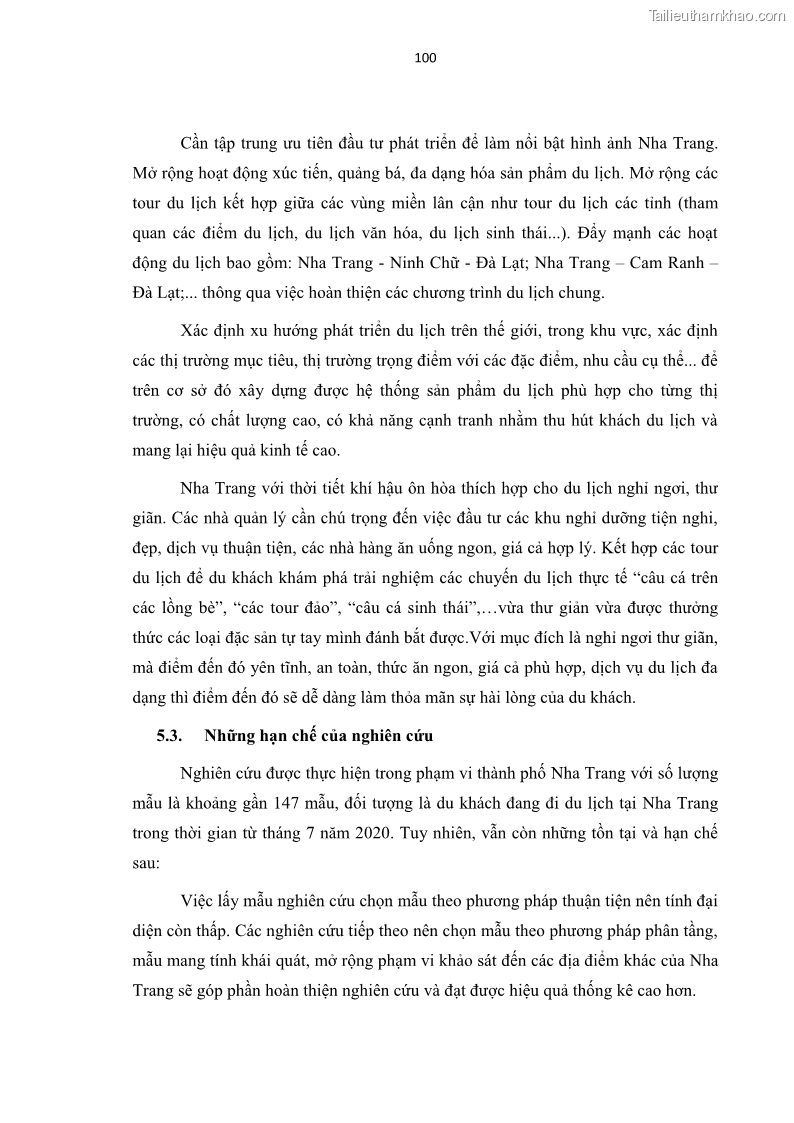 Luận văn thạc sĩ Đánh giá sự hài lòng của du khách đối với chất lượng dịch vụ du lịch tại thành phố Nha Trang - 10 Trang 112