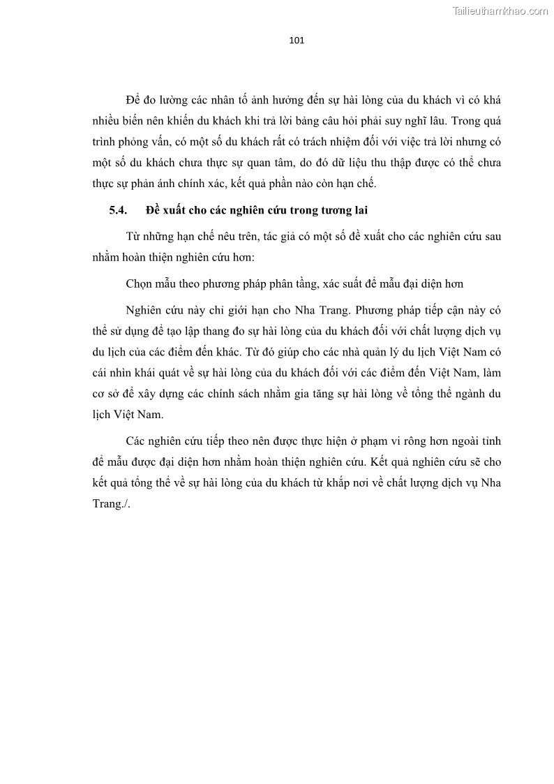 Luận văn thạc sĩ Đánh giá sự hài lòng của du khách đối với chất lượng dịch vụ du lịch tại thành phố Nha Trang - 10 Trang 113