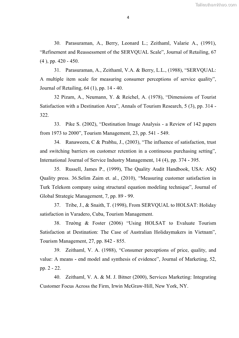 Luận văn thạc sĩ Đánh giá sự hài lòng của du khách đối với chất lượng dịch vụ du lịch tại thành phố Nha Trang - 10 Trang 117