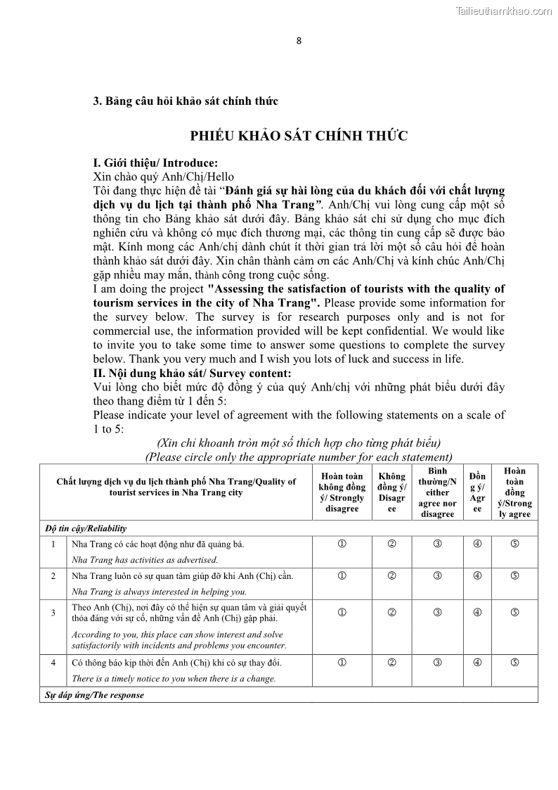 Luận văn thạc sĩ Đánh giá sự hài lòng của du khách đối với chất lượng dịch vụ du lịch tại thành phố Nha Trang - 11 Trang 121