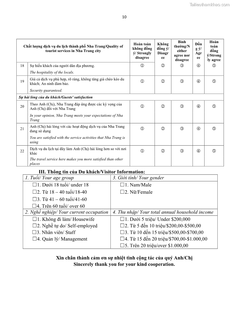 Luận văn thạc sĩ Đánh giá sự hài lòng của du khách đối với chất lượng dịch vụ du lịch tại thành phố Nha Trang - 11 Trang 123