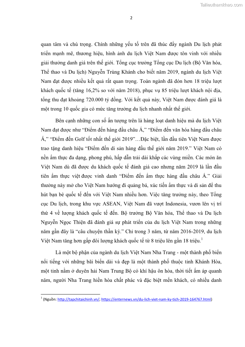 Luận văn thạc sĩ Đánh giá sự hài lòng của du khách đối với chất lượng dịch vụ du lịch tại thành phố Nha Trang - 2 Trang 14