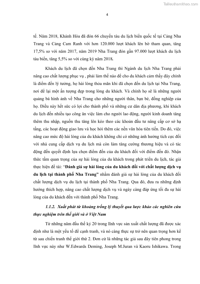 Luận văn thạc sĩ Đánh giá sự hài lòng của du khách đối với chất lượng dịch vụ du lịch tại thành phố Nha Trang - 2 Trang 16