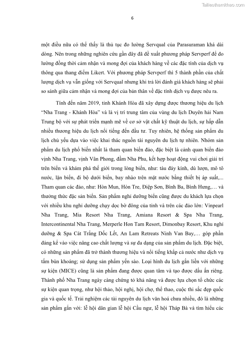 Luận văn thạc sĩ Đánh giá sự hài lòng của du khách đối với chất lượng dịch vụ du lịch tại thành phố Nha Trang - 2 Trang 18