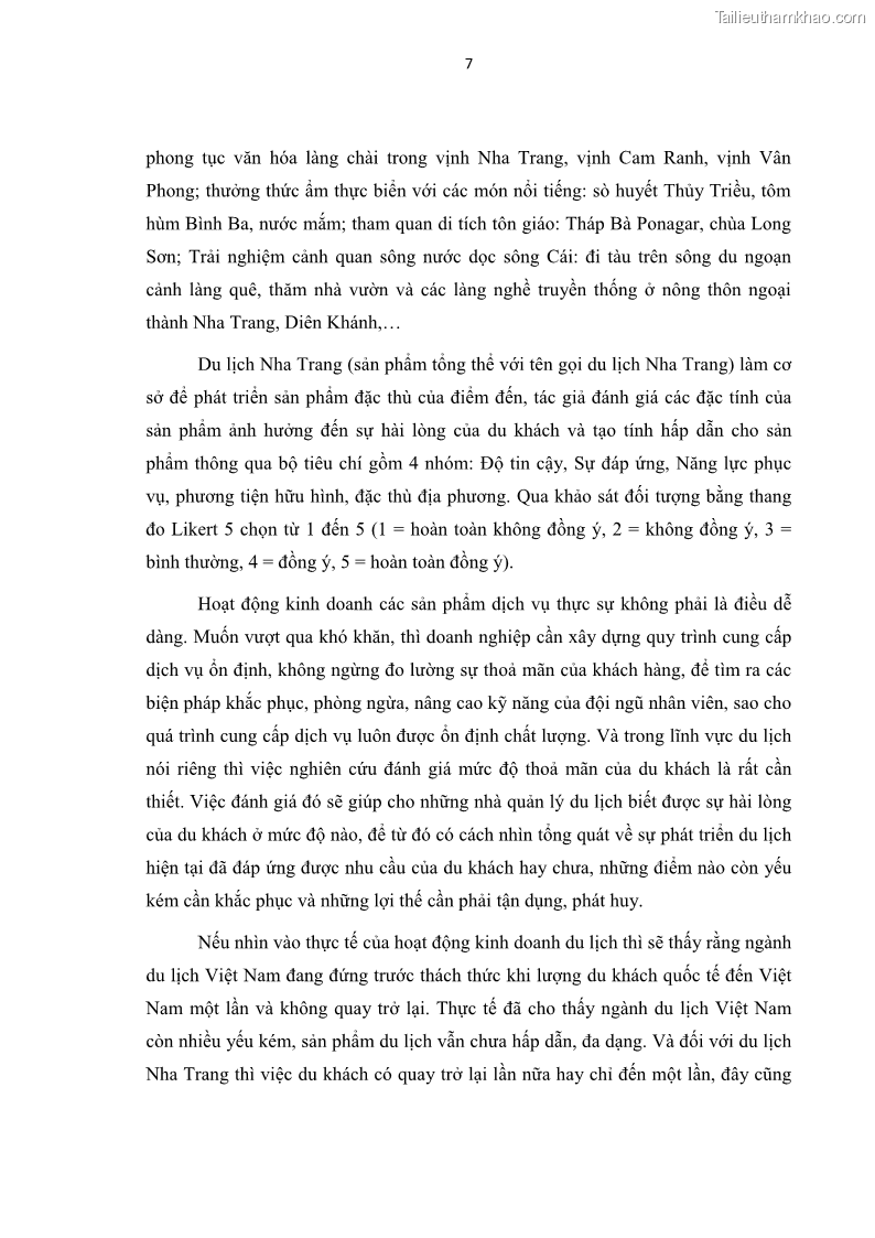 Luận văn thạc sĩ Đánh giá sự hài lòng của du khách đối với chất lượng dịch vụ du lịch tại thành phố Nha Trang - 2 Trang 19