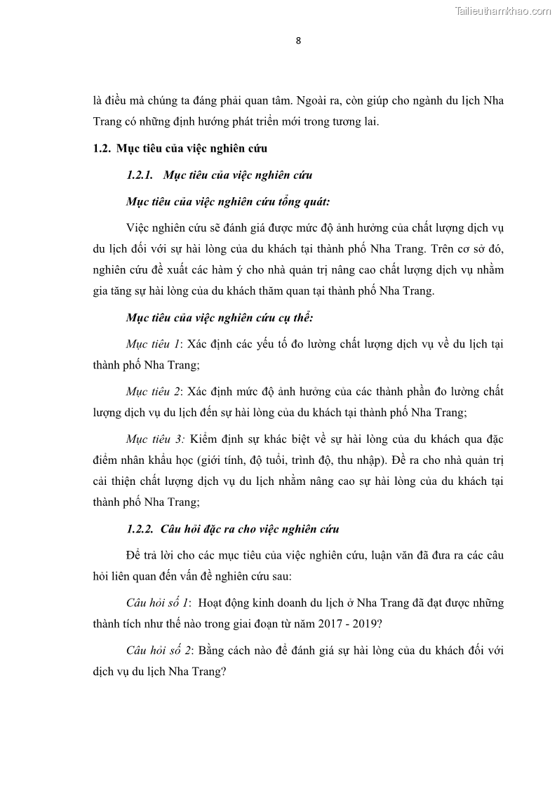 Luận văn thạc sĩ Đánh giá sự hài lòng của du khách đối với chất lượng dịch vụ du lịch tại thành phố Nha Trang - 2 Trang 20