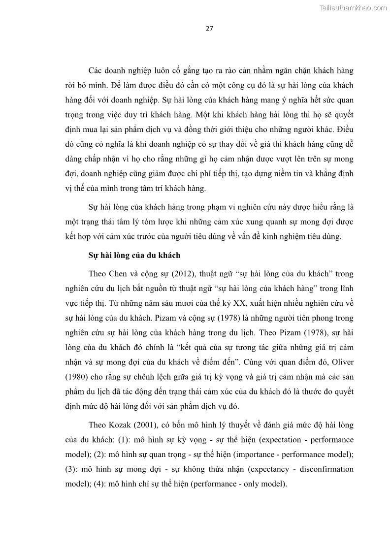 Luận văn thạc sĩ Đánh giá sự hài lòng của du khách đối với chất lượng dịch vụ du lịch tại thành phố Nha Trang - 4 Trang 39