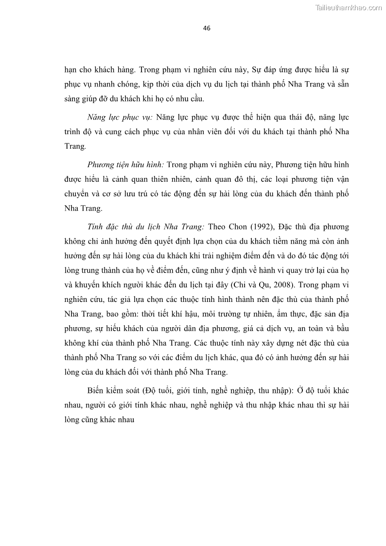Luận văn thạc sĩ Đánh giá sự hài lòng của du khách đối với chất lượng dịch vụ du lịch tại thành phố Nha Trang - 5 Trang 58