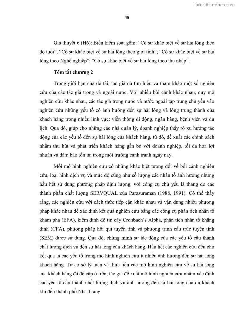 Luận văn thạc sĩ Đánh giá sự hài lòng của du khách đối với chất lượng dịch vụ du lịch tại thành phố Nha Trang - 5 Trang 60