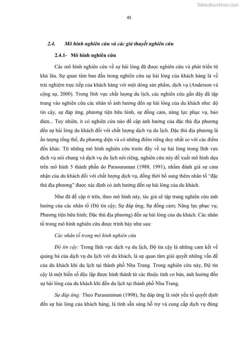 Luận văn thạc sĩ Đánh giá sự hài lòng của du khách đối với chất lượng dịch vụ du lịch tại thành phố Nha Trang - 5 Trang 57