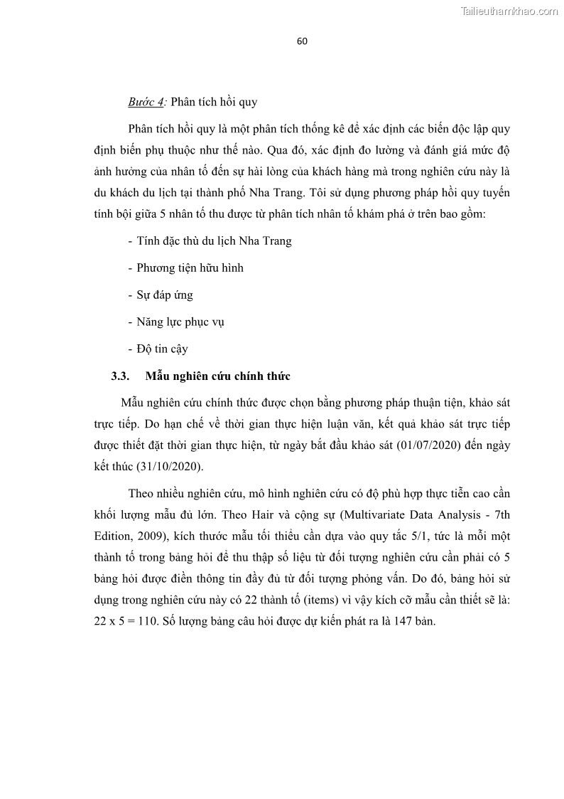 Luận văn thạc sĩ Đánh giá sự hài lòng của du khách đối với chất lượng dịch vụ du lịch tại thành phố Nha Trang - 6 Trang 72