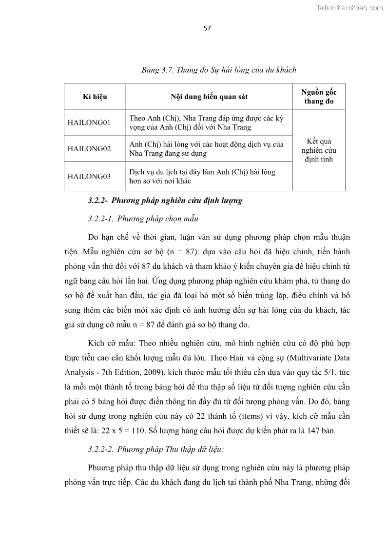 Luận văn thạc sĩ Đánh giá sự hài lòng của du khách đối với chất lượng dịch vụ du lịch tại thành phố Nha Trang - 6 Trang 69