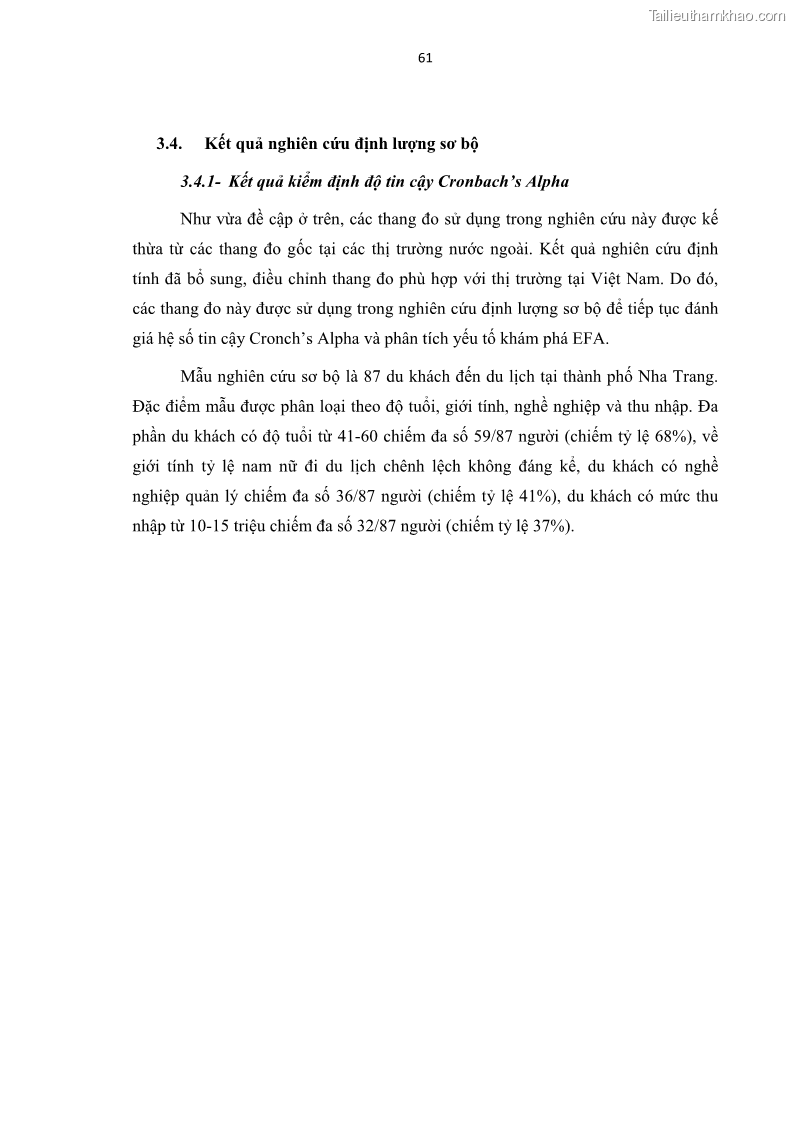Luận văn thạc sĩ Đánh giá sự hài lòng của du khách đối với chất lượng dịch vụ du lịch tại thành phố Nha Trang - 7 Trang 73
