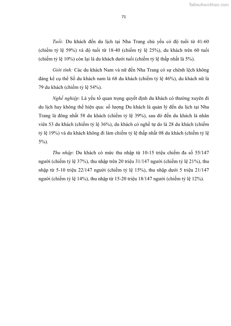 Luận văn thạc sĩ Đánh giá sự hài lòng của du khách đối với chất lượng dịch vụ du lịch tại thành phố Nha Trang - 7 Trang 83