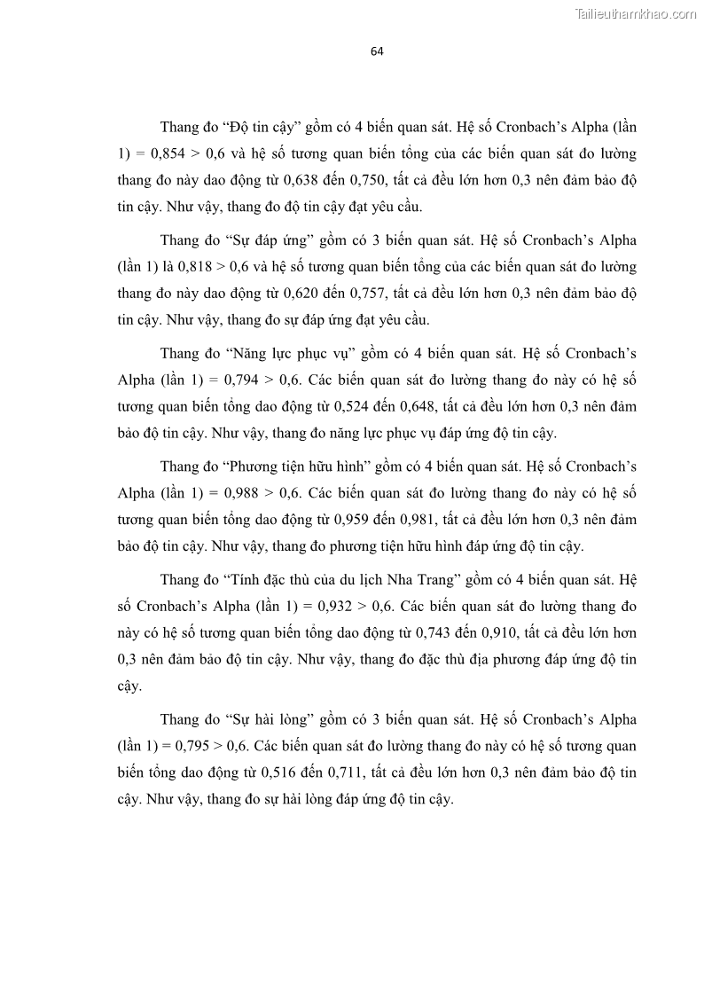 Luận văn thạc sĩ Đánh giá sự hài lòng của du khách đối với chất lượng dịch vụ du lịch tại thành phố Nha Trang - 7 Trang 76