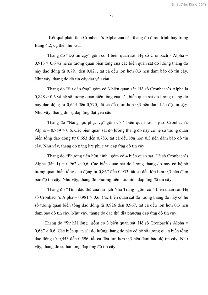 Luận văn thạc sĩ Đánh giá sự hài lòng của du khách đối với chất lượng dịch vụ du lịch tại thành phố Nha Trang - 8 Trang 85