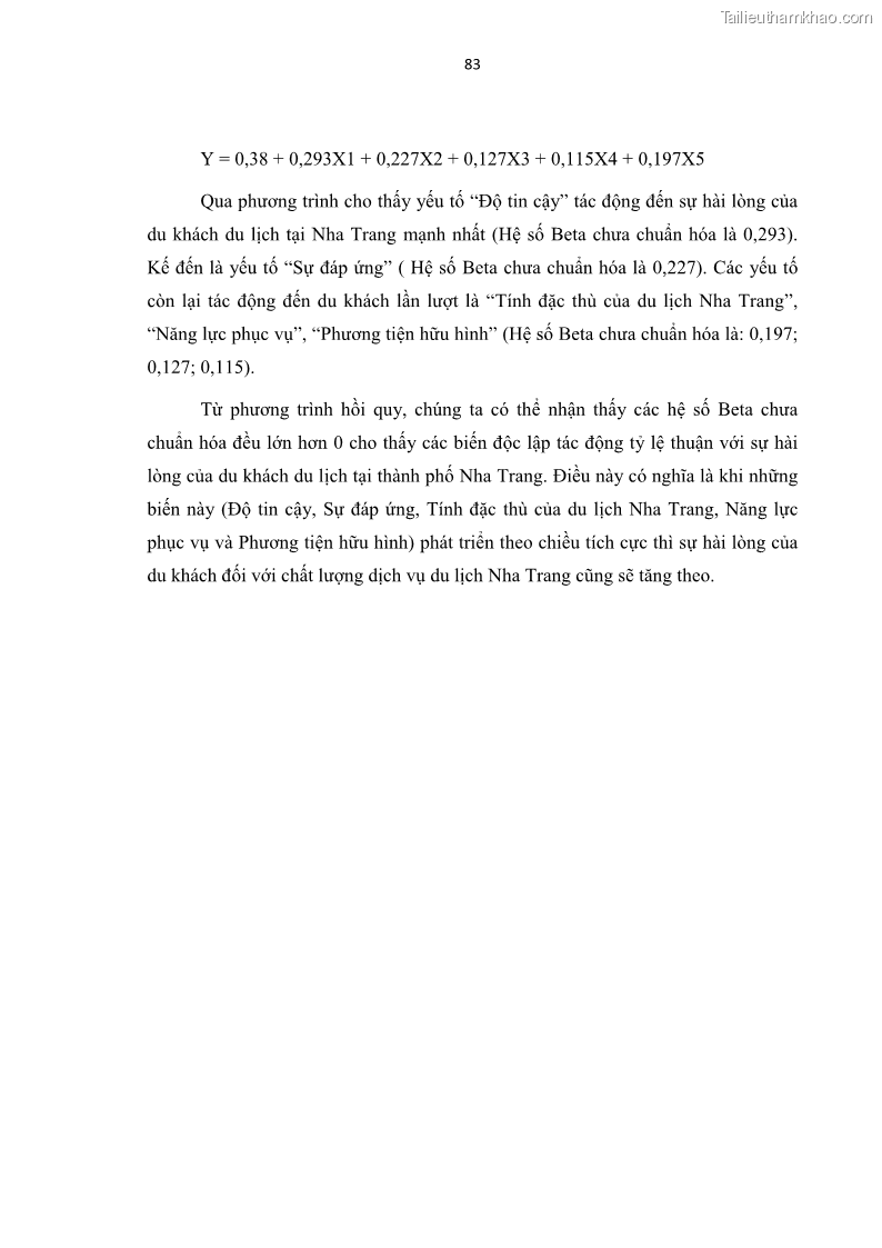Luận văn thạc sĩ Đánh giá sự hài lòng của du khách đối với chất lượng dịch vụ du lịch tại thành phố Nha Trang - 8 Trang 95