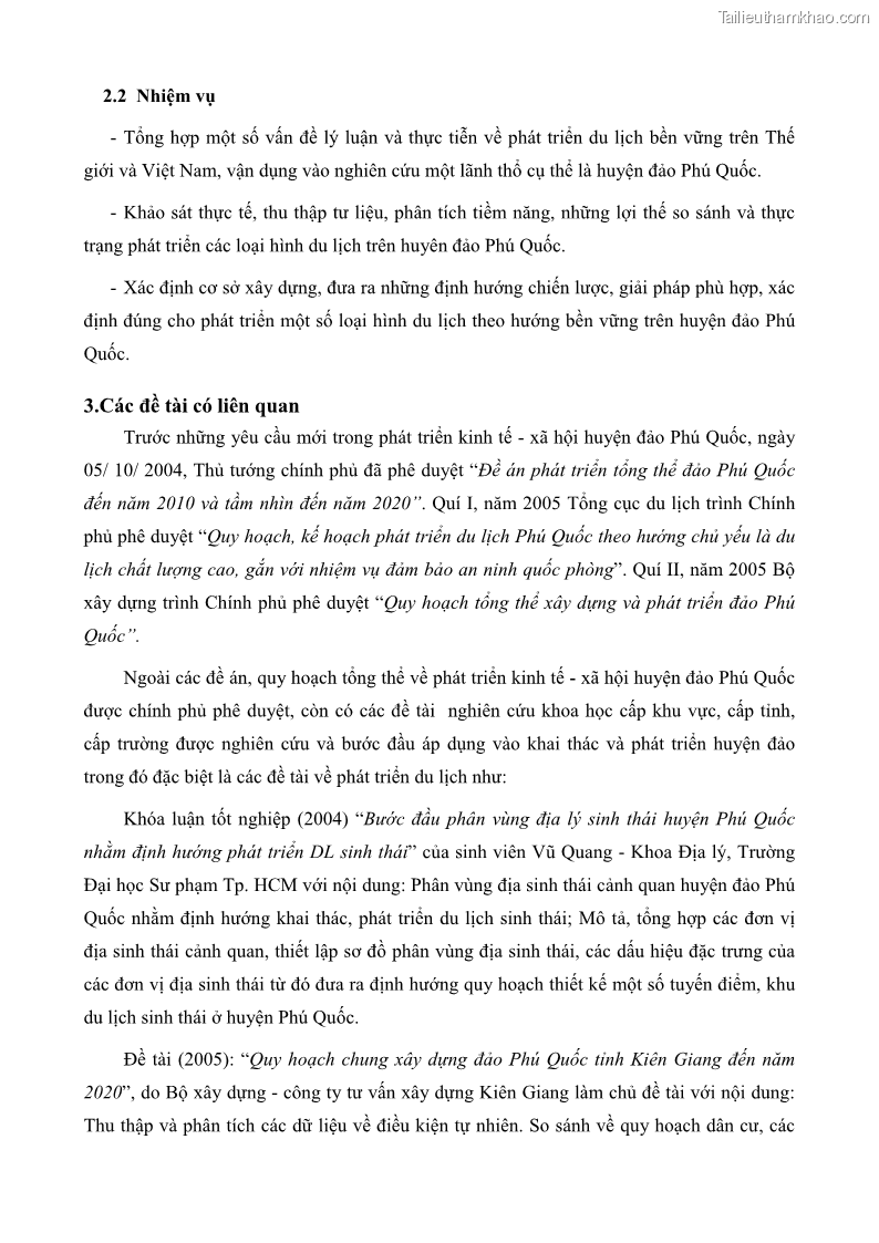 Luận văn thạc sĩ địa lý học Phát triển các loại hình du lịch huyện đảo Phú Quốc tỉnh Kiên Giang theo hướng bền vững - 1 Trang 10