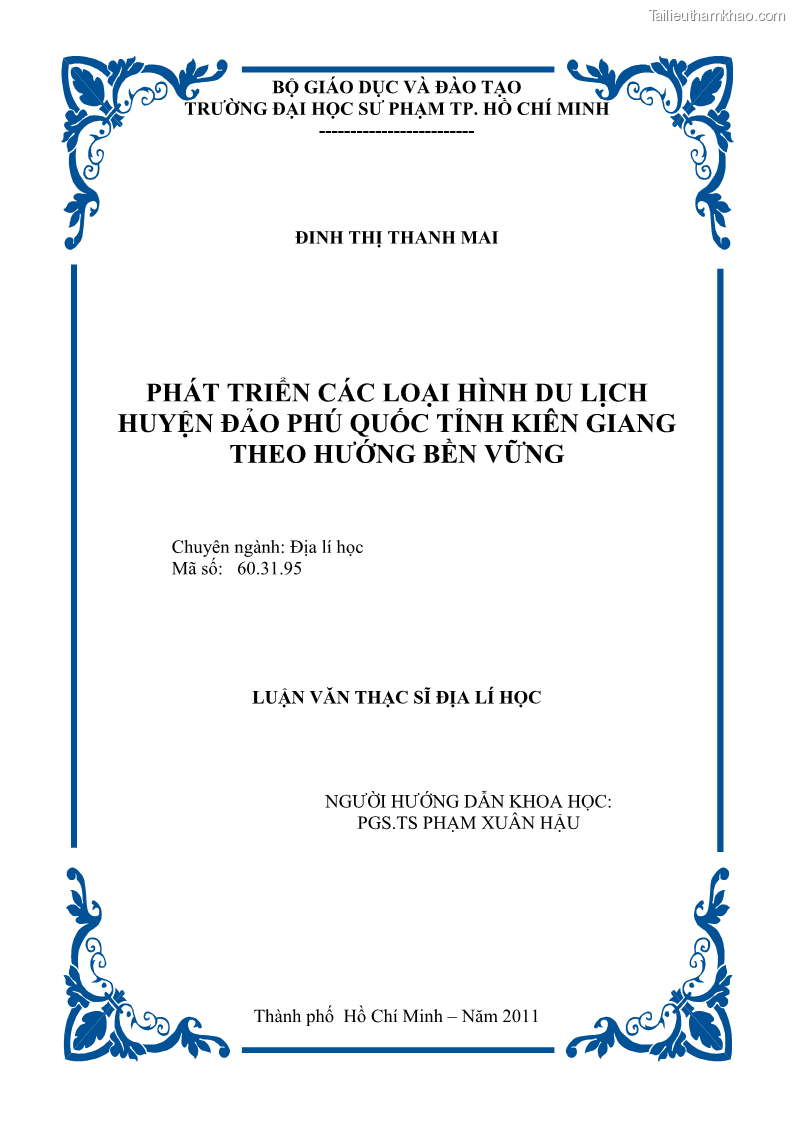 Luận văn thạc sĩ địa lý học Phát triển các loại hình du lịch huyện đảo Phú Quốc tỉnh Kiên Giang theo hướng bền vững - 1 Trang 2