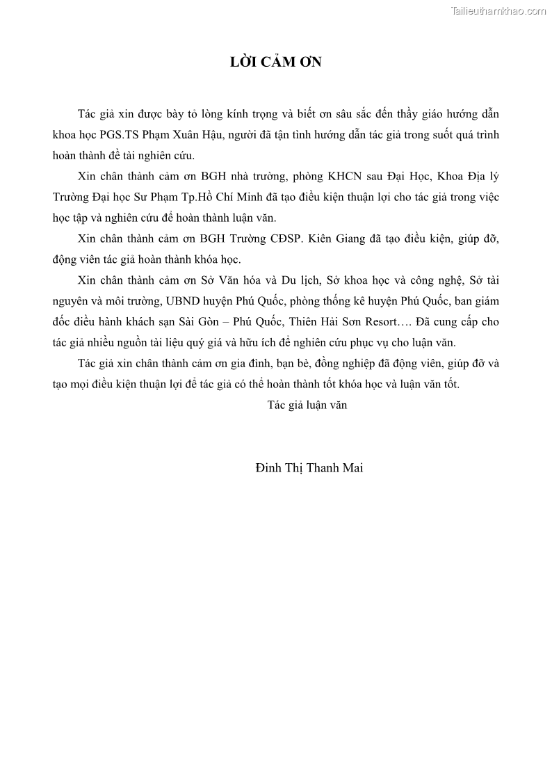 Luận văn thạc sĩ địa lý học Phát triển các loại hình du lịch huyện đảo Phú Quốc tỉnh Kiên Giang theo hướng bền vững - 1 Trang 3