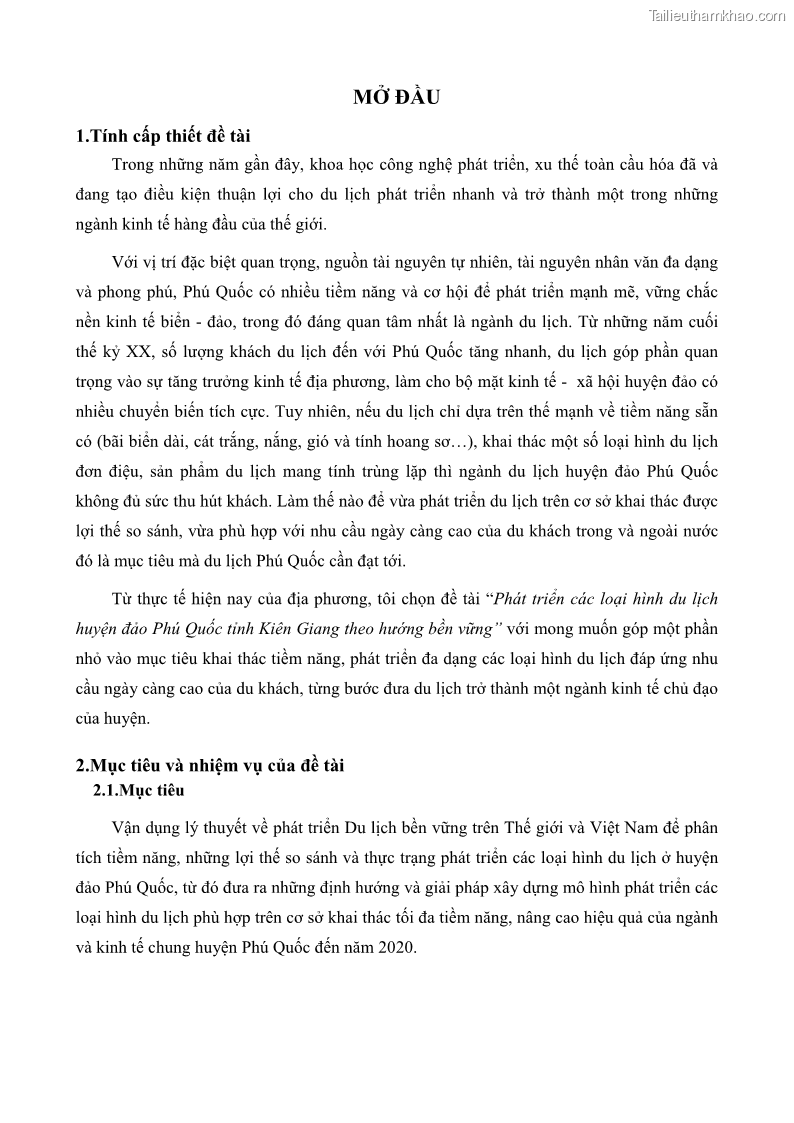 Luận văn thạc sĩ địa lý học Phát triển các loại hình du lịch huyện đảo Phú Quốc tỉnh Kiên Giang theo hướng bền vững - 1 Trang 9