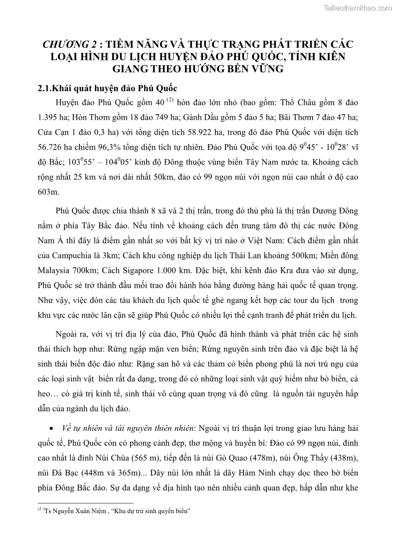 Luận văn thạc sĩ địa lý học Phát triển các loại hình du lịch huyện đảo Phú Quốc tỉnh Kiên Giang theo hướng bền vững - 3 Trang 32