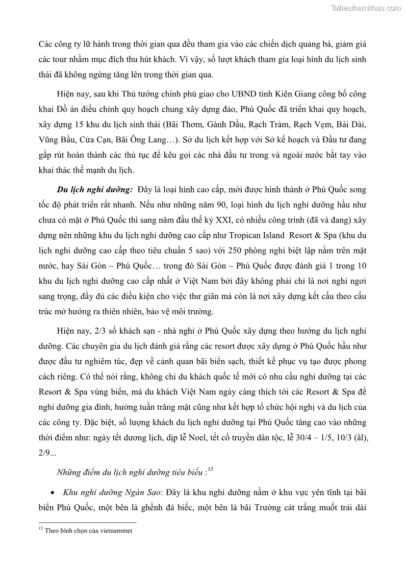 Luận văn thạc sĩ địa lý học Phát triển các loại hình du lịch huyện đảo Phú Quốc tỉnh Kiên Giang theo hướng bền vững - 5 Trang 60
