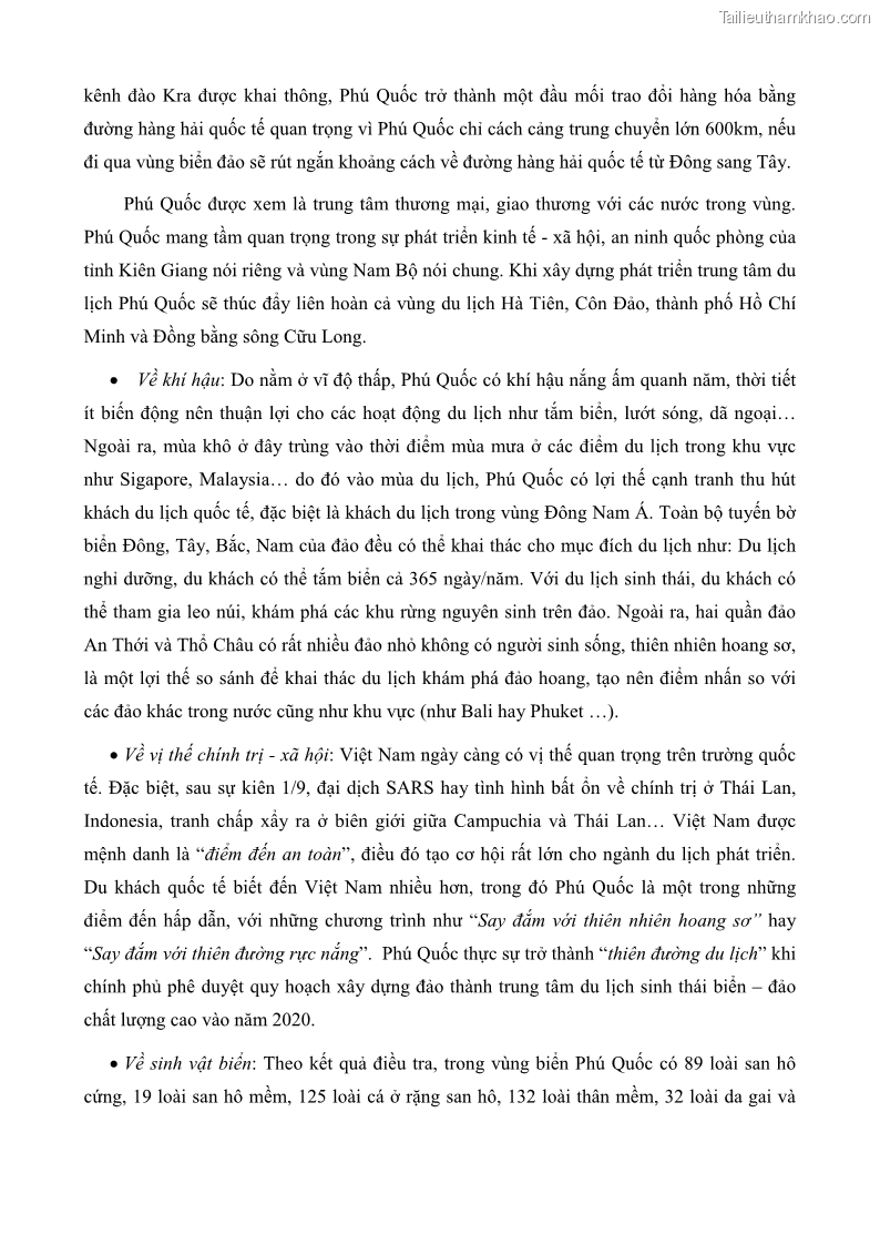 Luận văn thạc sĩ địa lý học Phát triển các loại hình du lịch huyện đảo Phú Quốc tỉnh Kiên Giang theo hướng bền vững - 5 Trang 51