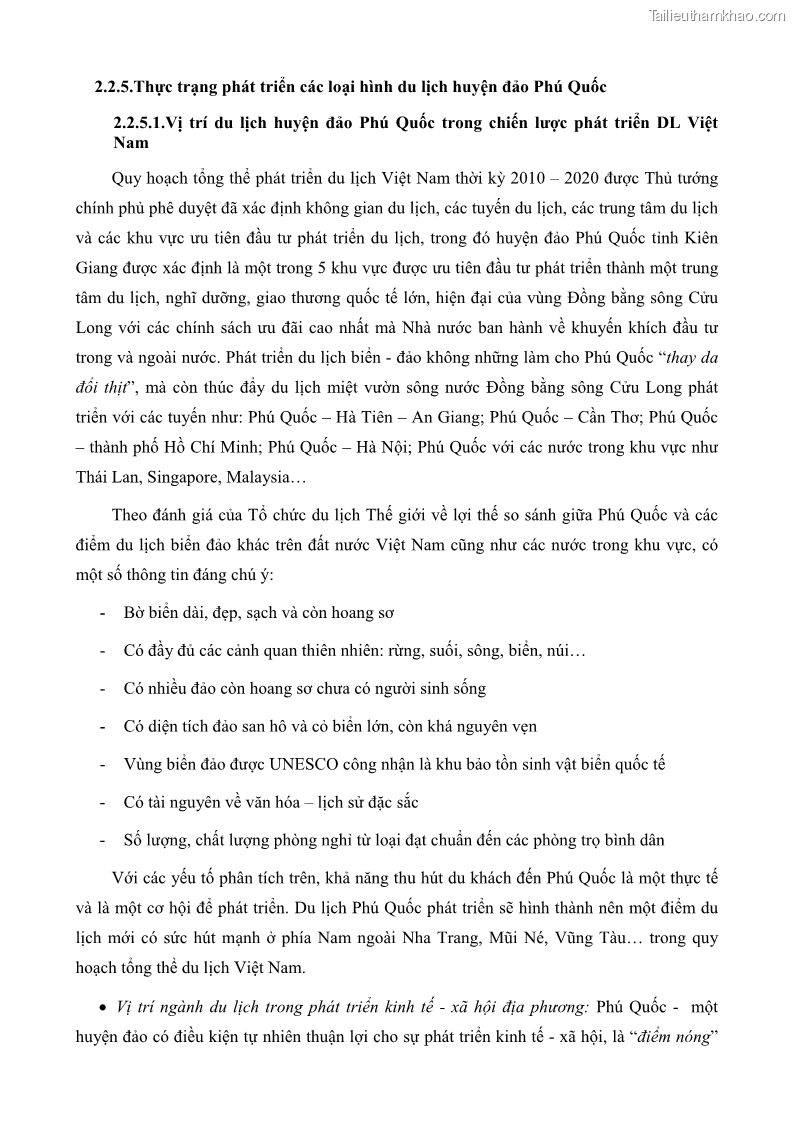 Luận văn thạc sĩ địa lý học Phát triển các loại hình du lịch huyện đảo Phú Quốc tỉnh Kiên Giang theo hướng bền vững - 5 Trang 55