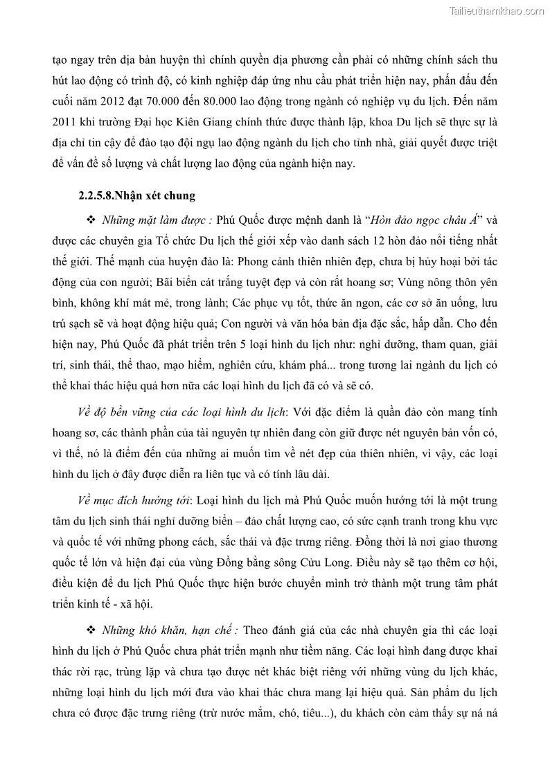 Luận văn thạc sĩ địa lý học Phát triển các loại hình du lịch huyện đảo Phú Quốc tỉnh Kiên Giang theo hướng bền vững - 7 Trang 82