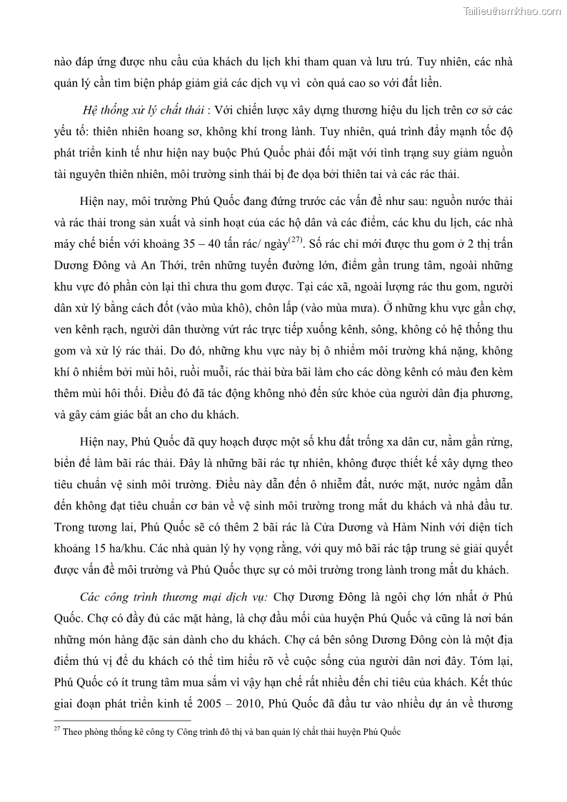 Luận văn thạc sĩ địa lý học Phát triển các loại hình du lịch huyện đảo Phú Quốc tỉnh Kiên Giang theo hướng bền vững - 7 Trang 77