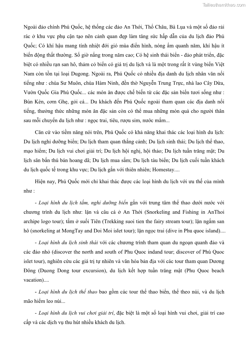 Luận văn thạc sĩ địa lý học Phát triển các loại hình du lịch huyện đảo Phú Quốc tỉnh Kiên Giang theo hướng bền vững - 8 Trang 87